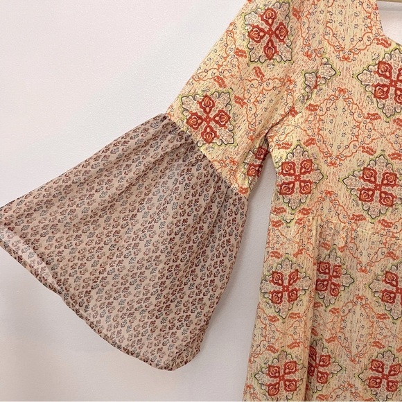 Umgee Boho Printed Lightweight Empire Waist Bell Sleeve Tunic Mini Dress size S - Picture 5 of 9